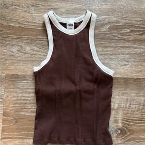 PINK Victoria's Secret Brown Tank with Cream Trim